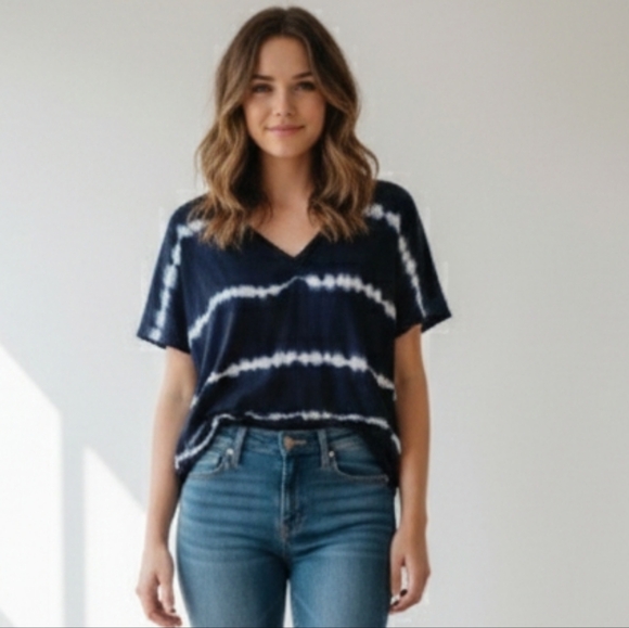 Young Fabulous & Broke Tops - Young Fabulous & Broke Navy and White Tie-Dye Tee